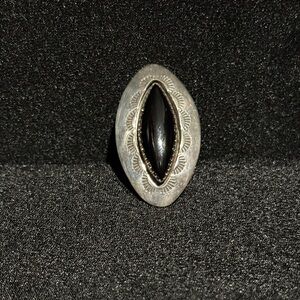Elegant Black Onyx and Silver Women's Ring. Size 6 1/2